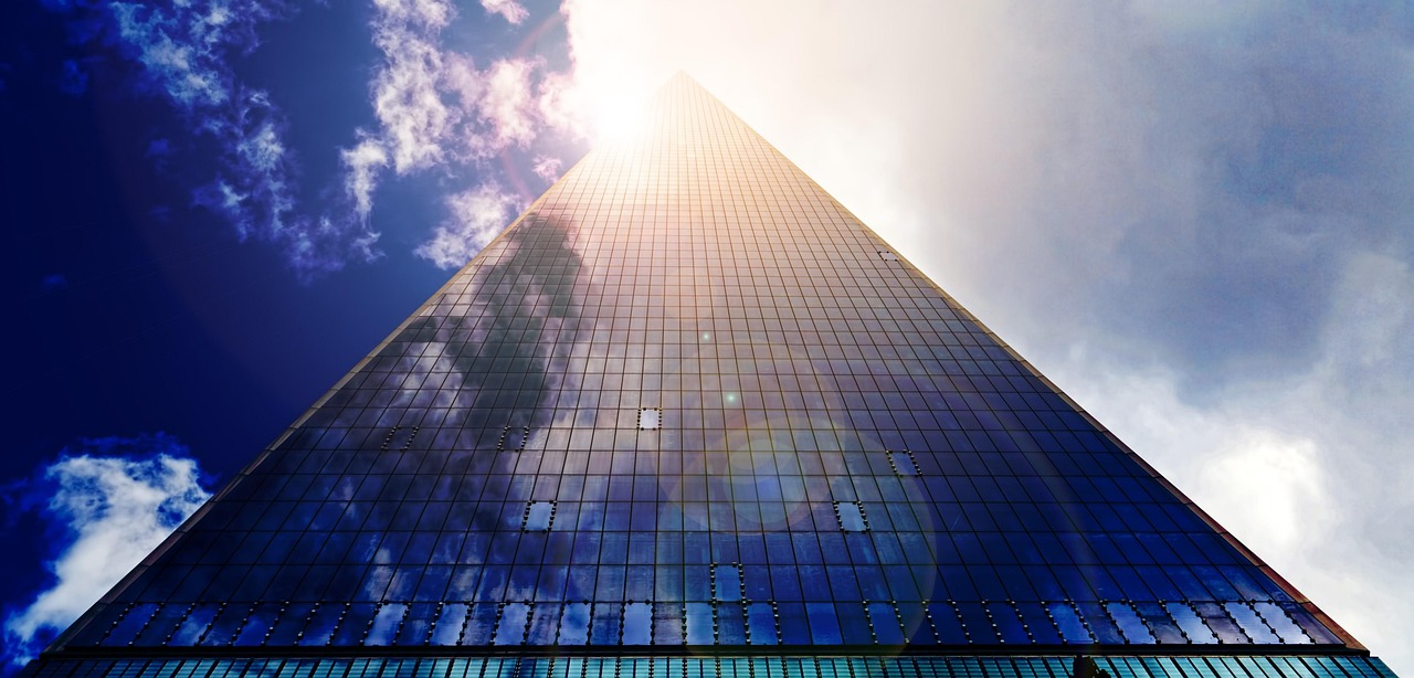 A modern bank or financial institution building with clean lines