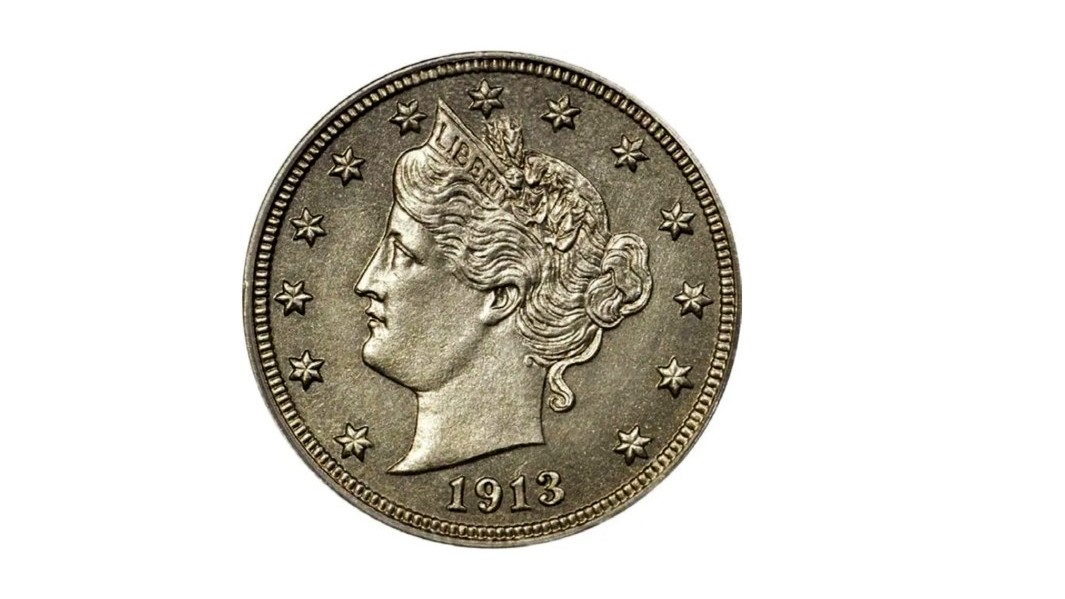A close-up view of the 1913 Liberty Head Nickel.