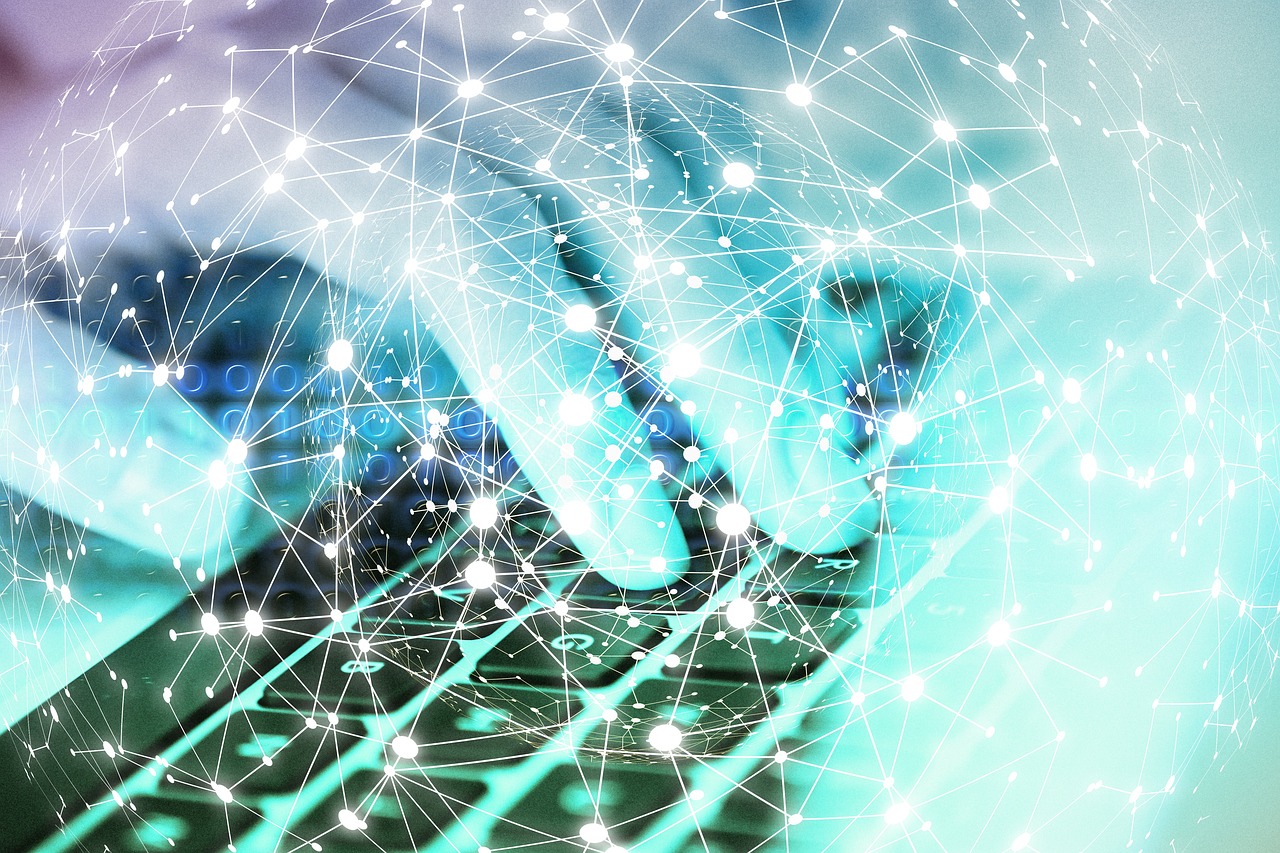 Abstract visualization of secure digital data transfer between financial systems.